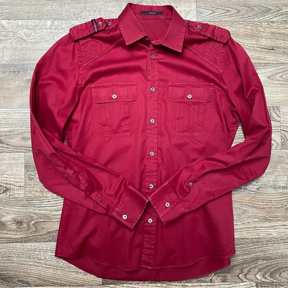 Gucci Military Web Trim Epaulette Button Down Shirt - Picture 16 of 16